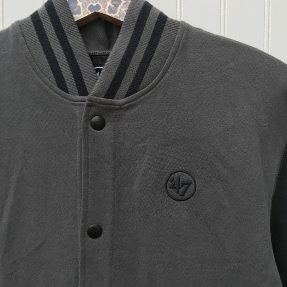 SOLD'47 Brand Grey Black Soft Varsity Jacket Snaps - Picture 2 of 6